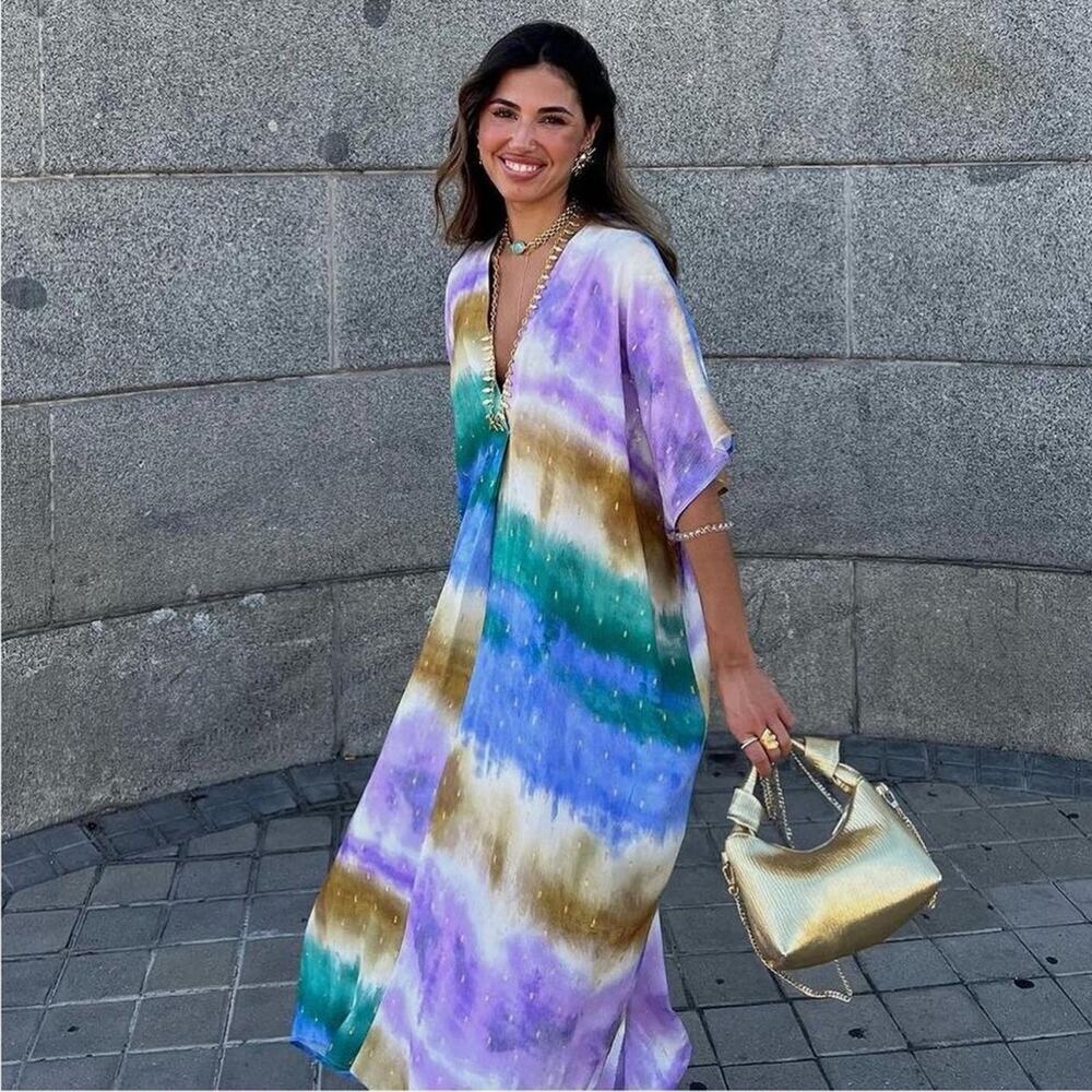 Zara Multi Colored TIE DYE TUNIC DRESS Size XL - XXL - Picture 1 of 14